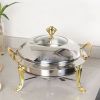 SOGA 4X Stainless Steel Gold Accents Round Buffet Chafing Dish  with Glass Top Lid