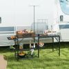 Outsunny Folding Camp Kitchen, Camping Table Cooking Station, Adjustable Lamp Stand