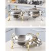 SOGA 4X Stainless Steel Gold Accents Round Buffet Chafing Dish  with Glass Top Lid