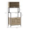 HOMCOM Baker's Rack with Power Outlet and Storage Shelves, Microwave Stand with Louvred Door Cabinets, Gray Wood Grain