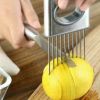 Onion Holder Slicer Vegetable Tools Tomato Cutter Stainless Steel Kitchen Gadget Steel Onion Needle With Cutting Safe Aid Holder Easy Slicer Cutter To