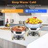 4 Pack Round Chafing Dish Buffet Set,Stainless Steel 4.76QT Round Buffet Servers and Warmers, Thick Stand Frame Catering Chafe with Mirror Covers