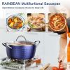 3.7 Quart  Soup Pot with Lid, Small Nonstick Soup Pot with Lid, Round Small Soup Pot 3.3 L, Blue Nonstick Induction Stock Pot, 100% Bpa Free An