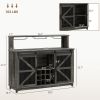 HOMCOM 55" Coffee Bar Cabinet with Lights, Farmhouse Wine Cabinet with Wine and Glass Racks for Kitchen, Dining Room, Brown