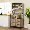 HOMCOM Baker's Rack with Power Outlet and Storage Shelves, Microwave Stand with Louvred Door Cabinets, Gray Wood Grain