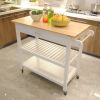 Kitchen Island Cart with drawers, cabinets, wine racks, partitions, towel racks, White-Beech