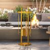 Outsunny 5 Piece Fireplace Tool Set, 32" Modern Metal Fireplace Accessories Set w/ Brush Broom, Poker, Shovel, Tongs, and Stand, Gold