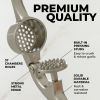 High quality garlic press with soft easy squeeze ergonomic handle, sturdy design extracts more cloves per clove, garlic crusher for nuts and seeds, pr