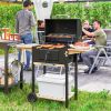 Outsunny Charcoal BBQ Grill with 245 sq.in. Cooking Area, Outdoor Barbecue Grill with Adjustable Charcoal Pan, 3 Shelves, Thermometer