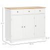 HOMCOM Sideboard Buffet Cabinet, 3-Doors Kitchen Cabinet, Coffee Bar Storage with 3 Drawers, Adjustable Shelf for Living Room and Hallway, White