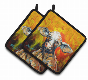 holCow Pair of Pot Holders (Color: Happy Cow, size: 7.5 x 7.5)