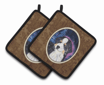 Starry Night Bernese Mountain Dog Pair of Pot Holders (size: 7.5 x 7.5)