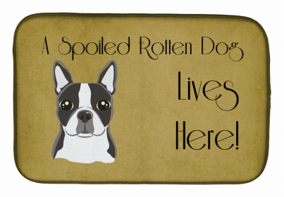 Spoiled Dog Lives Here Dish Drying Mat (Color: Boston Terrier, size: 14 x 21)
