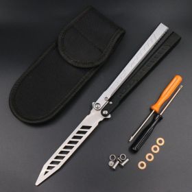Wing Pictograph Butterfly Knife Aluminum Alloy Handle Safety Practice Not Cutting Edge (Option: Black white white)