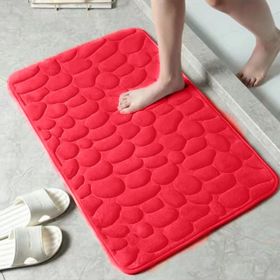 Memory Foam Bath Rug, Cobblestone Embossed Bathroom Mat, Rapid Water Absorbent And Washable, Non-Slip, Thick, Soft And Comfortable (Color: Red, size: 40*60cm)