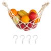 Fruit Hammock; Gray Fruit Basket; 100% Cotton; Screws & S Hooks; Banana Holder; Hanging Fruit Basket for Potato Storage