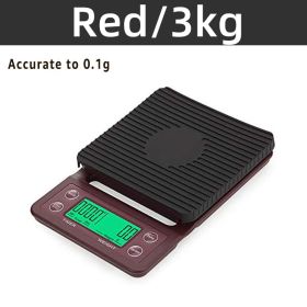 3kg/0.1g Digital kitchen Weight Grams Electronic Balance High Precision Coffee Scale Portable With Timer Food Espresso Powder (Color: Red 3kg 0.1g, Ships From: China)