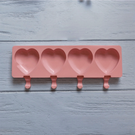 Food Grade Silicone Ice Cream Mold 4 Grids Love-shaped Large Ice-cream Popsicle Mold (Color: 1pc 4 Grids Pink Heart Mold)