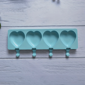 Food Grade Silicone Ice Cream Mold 4 Grids Love-shaped Large Ice-cream Popsicle Mold (Color: 1pc 4 Grids Blue Heart Mold)