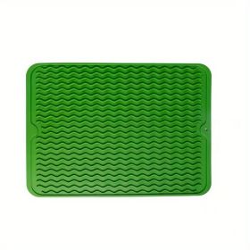 Silicone Dish Drying Mat With Water Collector Heat-resistant Table Placemat (Color: Green)