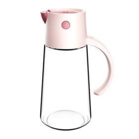 1pc Automatic Opening And Closing Glass Oil Pot; Kitchen Leak-proof Oil Can With Lid; Seasoning Bottle; Vinegar Bottle; Oil Bottle (Capacity: 550ML, Color: Pink)