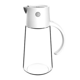 1pc Automatic Opening And Closing Glass Oil Pot; Kitchen Leak-proof Oil Can With Lid; Seasoning Bottle; Vinegar Bottle; Oil Bottle (Capacity: 650ML, Color: White)