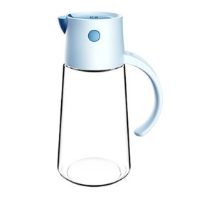 1pc Automatic Opening And Closing Glass Oil Pot; Kitchen Leak-proof Oil Can With Lid; Seasoning Bottle; Vinegar Bottle; Oil Bottle (Capacity: 550ML, Color: Blue)