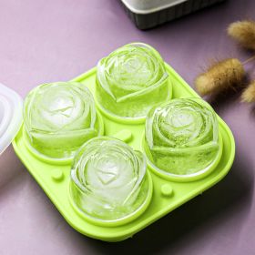 1pc Rose Shaped Ice Cube Tray; Silicone Ice Cube Mold; Kitchen Gadget (Color: Light Green)