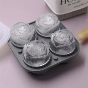 1pc Rose Shaped Ice Cube Tray; Silicone Ice Cube Mold; Kitchen Gadget (Color: Grey)