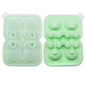 1pc Cute Teddy Bear Ice Cube Making Mold; Splash-proof And Easy To Fall Off; For Refrigerator With Container; Cute Bear Ice Cube Tray; To Make Frozen (Color: 4 Bear Ice Cubes - Green)