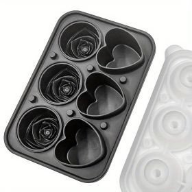 Ice Cube Tray; Rose Flower And Heart Shaped Ice Cube Mold; Food Grade Silicone Ice Ball Maker (Color: 3 Hearts 3 Roses Ice Tray-Black)