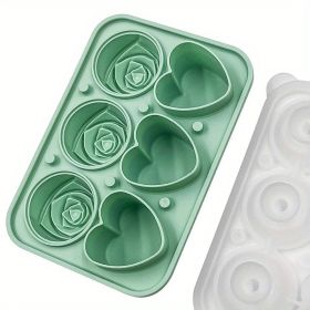 Ice Cube Tray; Rose Flower And Heart Shaped Ice Cube Mold; Food Grade Silicone Ice Ball Maker (Color: 3 Hearts 3 Roses Ice Tray-Mint Green)