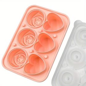 Ice Cube Tray; Rose Flower And Heart Shaped Ice Cube Mold; Food Grade Silicone Ice Ball Maker (Color: 3 Hearts 3 Roses Ice Tray-Pink)