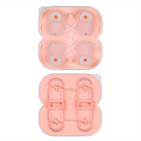 1pc Penguin Model Ice Maker Mold Whiskey Frozen Penguin Ice Cubes Spherical Ice Grid Ice Mold Food Grade Ice Storage Box (Color: 4 Even Penguin Ice Tray - Pink)