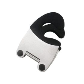 Stainless Steel Pot Spoon Holder Anti-Scald Silicone Grip Pot Holder For Spoon (Color: Black)