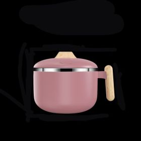 1pc Portable Stainless Steel Instant Noodle Bowl (Color: Instant Noodle Bowl With Imitation Wood Handle - Pink)
