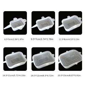 6pcs Rectangular Silicone Fresh-keeping Lid; Eco-friendly Reusable Food Covers For Bowls; Cups; Cans; Fit Different Sizes & Shapes Of Container; Dishw (Color: Transparent White 6pcs)