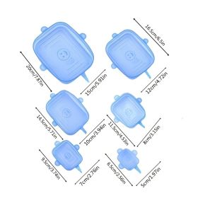 6pcs Rectangular Silicone Fresh-keeping Lid; Eco-friendly Reusable Food Covers For Bowls; Cups; Cans; Fit Different Sizes & Shapes Of Container; Dishw (Color: Blue 6pcs)