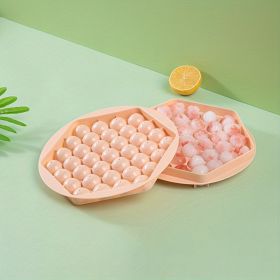 Hexagon Round Ice Cube Tray With Lid Mold For Freezer; 37pcs Sphere Ice Chilling Cocktail Whiskey Tea & Coffee (Color: Pink)