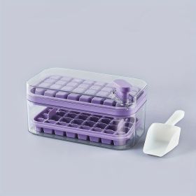 1pc Large Size 32/64 Slots Ice Mold Ice Tray Tray With Lid Ice Delivery Shovel; Creative 2-in-1 Ice Tray Mold And Storage Box One-click For Ice Extrac (Color: Purple, Quantity: 64 Cells)