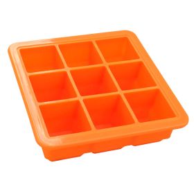 1pc Silicone Ice Tray; Food Grade Silicone Ice Cube Ice Box With Lid; Ice Mold For Complementary Food (Color: 9 Ice Trays With Lids-Orange)