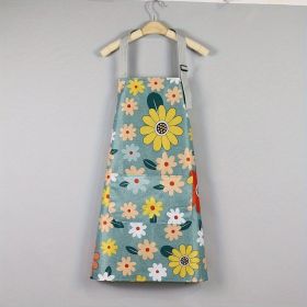 Oil-proof And Waterproof Apron; Floral Pattern Kitchen Cooking Apron With Pocket (Color: Green)