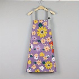 1pc Oil-proof And Waterproof Apron; Floral Pattern Kitchen Cooking Apron With Pocket (Color: Purple)