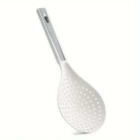 1pc New Multi-functional Large Filter Spoon Kitchen Long Handle With Clip Filter Spoon Household Dumpling Glutinous Rice Ball Colander (Color: White Gray)