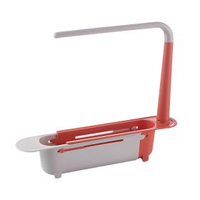 Telescopic Sink Storage Rack Maximum stretch to 17.7in,Adjustable Telescopic 2-in-1 Sink,Expandable Storage Drain Basket for Kitchen sink,telescopic S (Color: Red)
