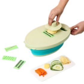 10 in 1 Retractable Colander Cutter Slicer Chopper Vegetables Fruits Tool (Color: Green)