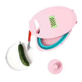 10 in 1 Retractable Colander Cutter Slicer Chopper Vegetables Fruits Tool (Color: Pink)