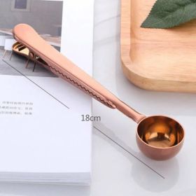 Two-in-one Stainless Steel Coffee Spoon Sealing Clip Kitchen Gold (Color: Rose Gold)