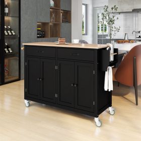 Kitchen Island Cart with Solid Wood Top and Locking Wheels,54.3 Inch Width,4 Door Cabinet and Two Drawers,Spice Rack, Towel Rack (Black) (Color: as Pic)
