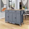racKitchen Island Cart with Solid Wood Top and Locking Wheels,54.3 Inch Width,4 Door Cabinet and Two Drawers,Spice Rack, Towel Rack (Grey Blue)